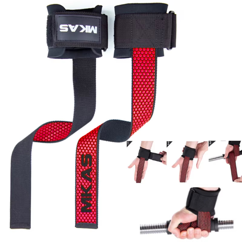 Professional Weight Lifting Wrist Straps with Non-Slip Flex Gel Grip for Bodybuilding and Gym Training